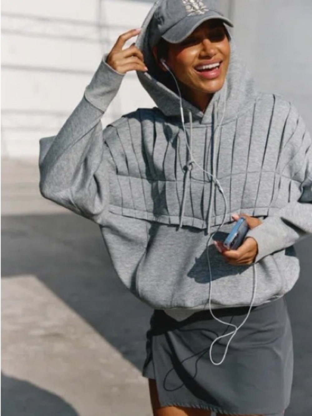 Free People Pick It Up Pullover Pleated Gray Hoodie Half Zip Oversized Large